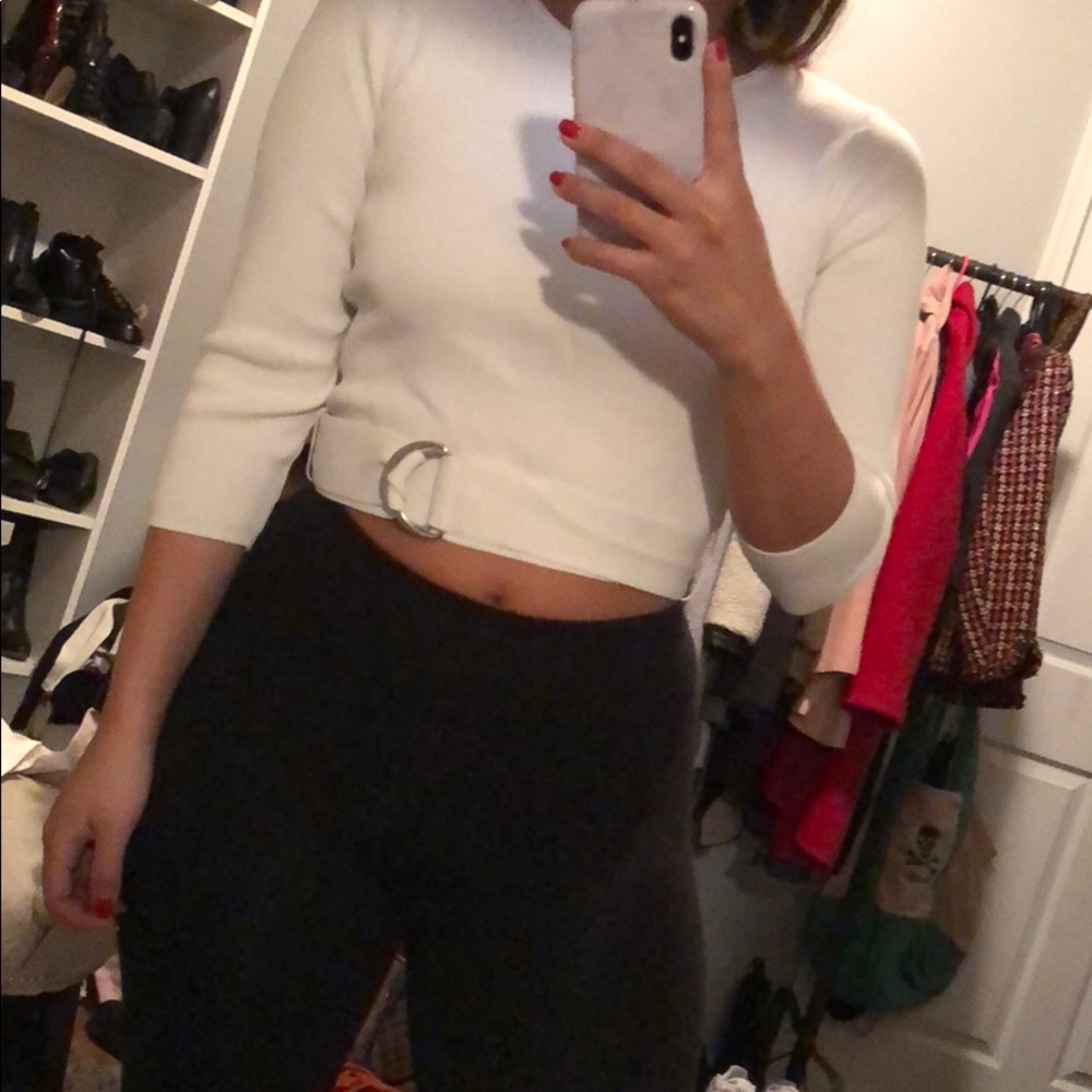 Forever 21 white long sleeve belted crop too